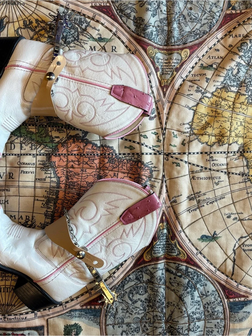 Old West Kids White and Pink Western Booties with Spurs